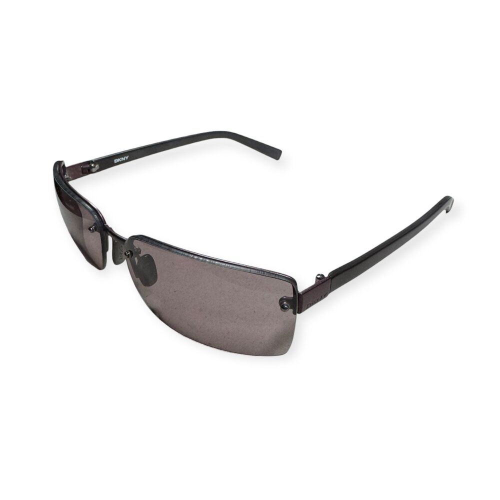 DKNY 7220S Rectangle Sunglasses Rimless Gray/Purple Lenses Sleek Retro Shades